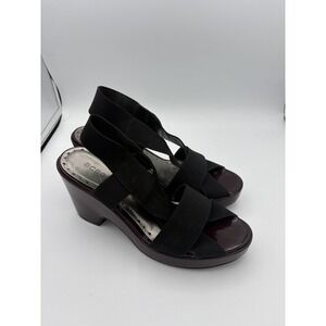 BCBGirls Shoes Womens Size 7 Black Stretch Strappy Wedge Heel Sandals Slip On